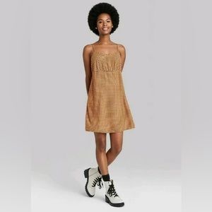 Wild Fable Women’s Woven Slip Dress Brown Plaid Plaid